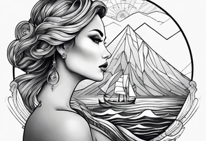 geometric lady iceberg with a man swimming tattoo idea