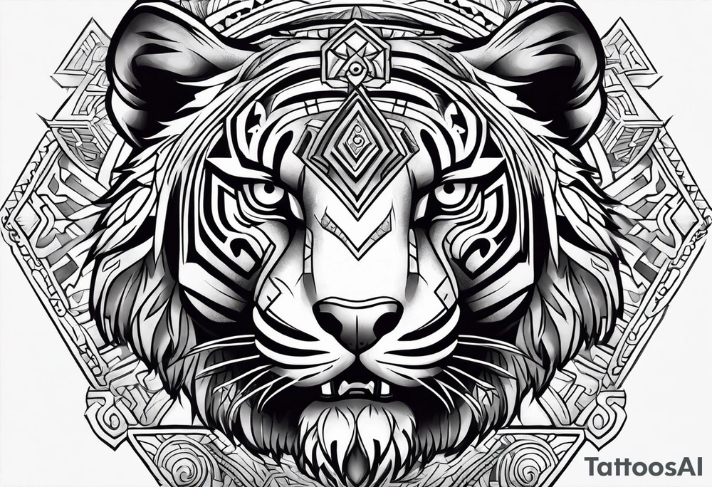 Aztec tiger and skull tattoo tattoo idea