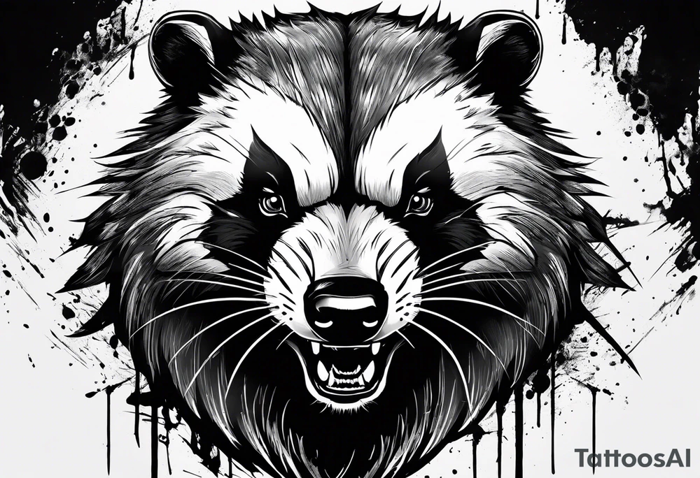 Draw me badger/wolverine with aggressive full body show, killer face with cute smile, very long nails and he attacks like a Turkish gladiator to enemy and also he has very deadly looking. The only weapon is his braveness. tattoo idea