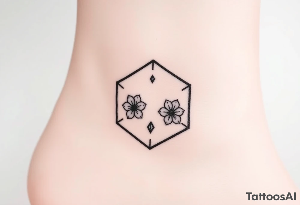 Hexagon with a constellation sign for Leo, larkspur and water lilies in the center tattoo idea