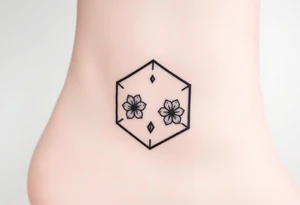 Hexagon with a constellation sign for Leo,  larkspur and water lilies in the center tattoo idea