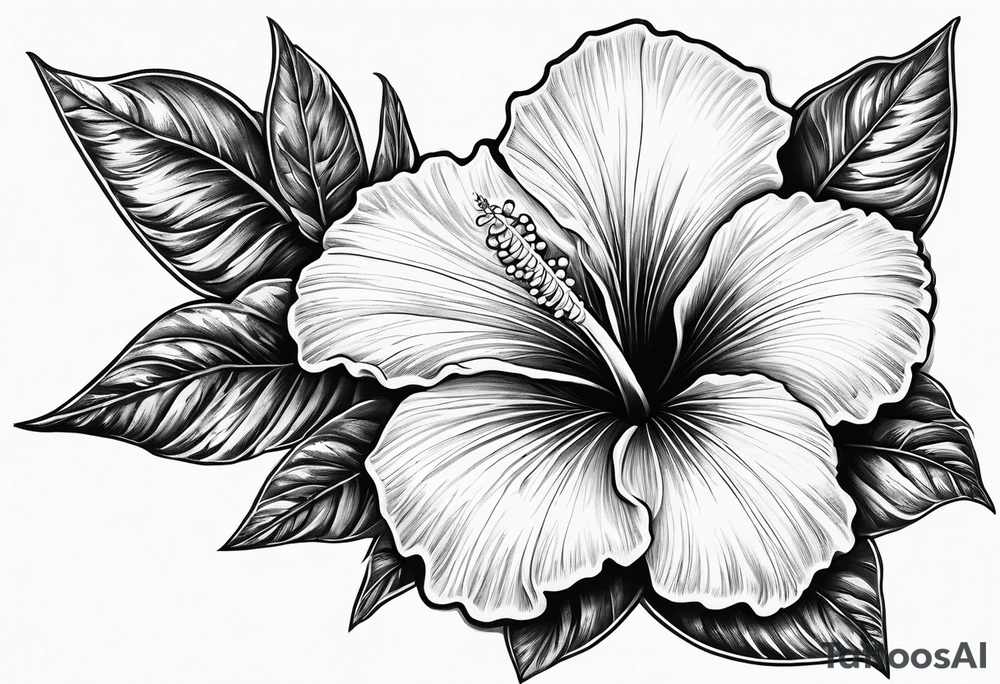 hibiscus flower with the word amor shaped as the stem for the flower tattoo idea