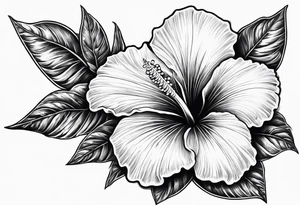 hibiscus flower with the word amor shaped as the stem for the flower tattoo idea