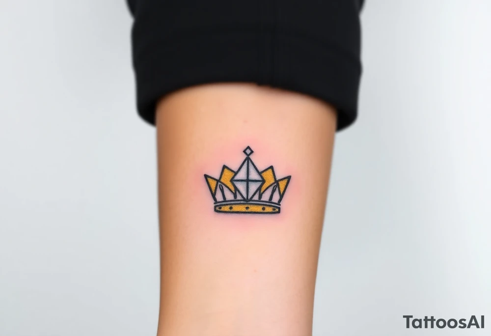 A minimalist crown with a single, large diamond in the center, shaded in black, gold, and diamond whites for a sleek, modern take on royal symbolism tattoo idea