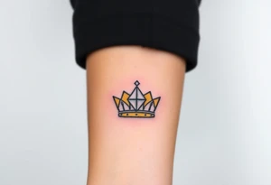 A minimalist crown with a single, large diamond in the center, shaded in black, gold, and diamond whites for a sleek, modern take on royal symbolism tattoo idea
