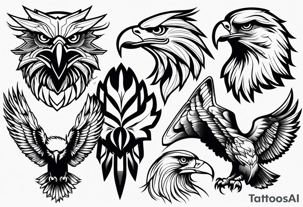 Variety of eagle faces traditional style flash sheet tattoo idea