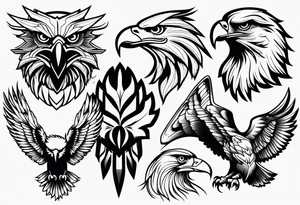 Variety of eagle faces traditional style flash sheet tattoo idea
