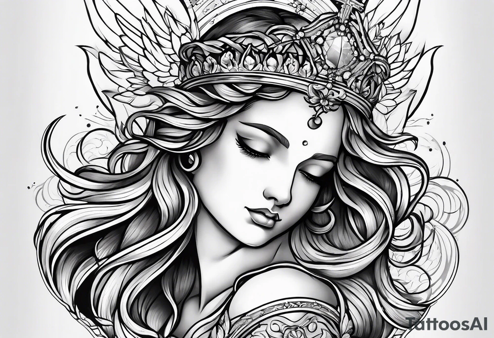 an angel engraving stamp style tattoo idea