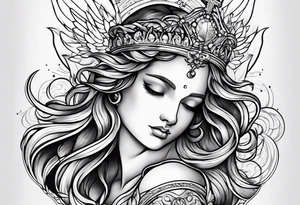 an angel engraving stamp style tattoo idea