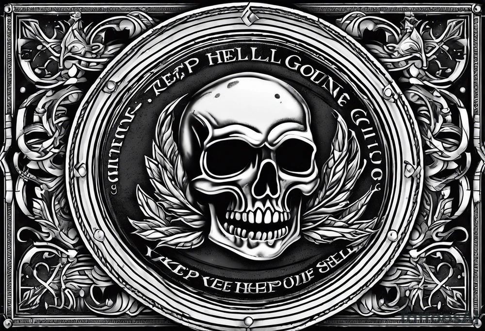 Challenge coin with text
“If your going through hell keep going.” tattoo idea