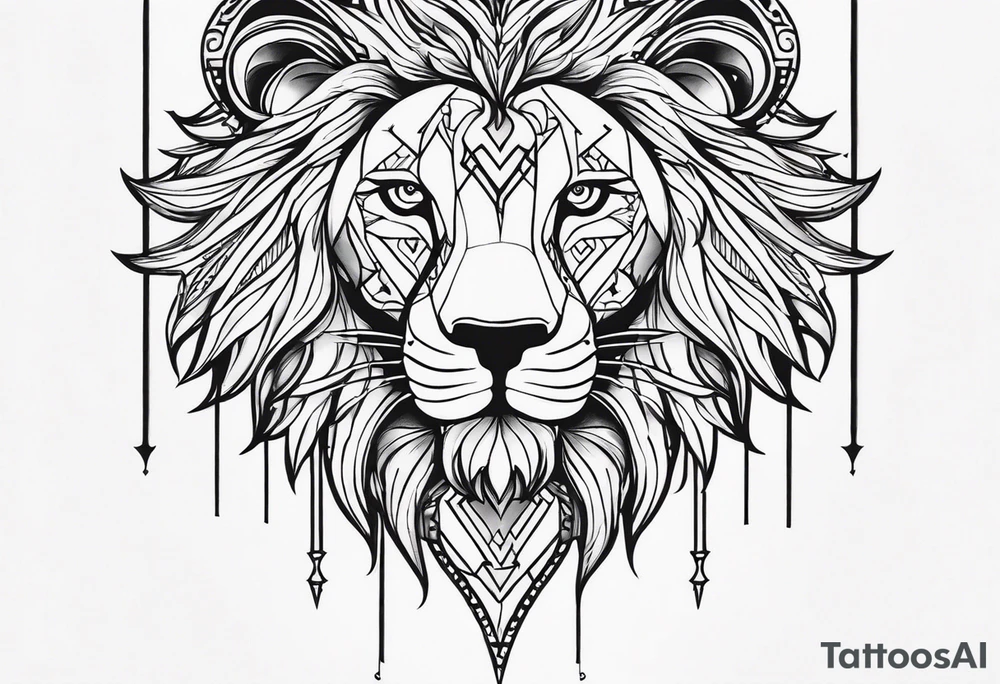 Cross with lion face on one side tattoo idea