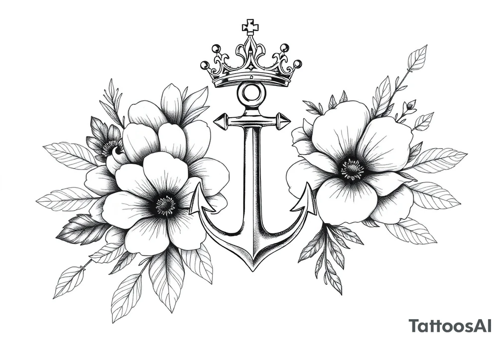 detailed beautiful gothic boho flowers with gorgeous crown and anchor tattoo idea