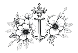 detailed beautiful gothic boho flowers with gorgeous crown and anchor tattoo idea
