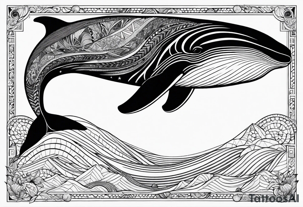 nordic geometric whale sleeve tattoo idea