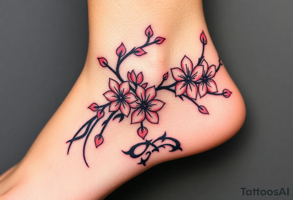 delicate cherry blossoms swirling in spring breeze with petals tattoo idea