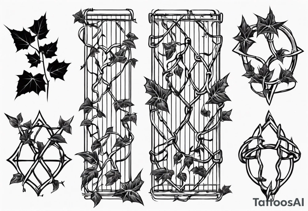 chain link fence with pointy ivy tattoo idea