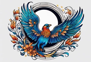 phoenix sur une lune bleu tattoo idea