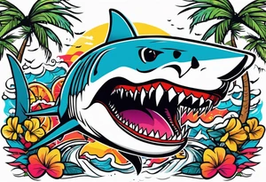 Great white shark, palm trees, money signs tattoo idea