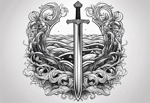 sword, wave, lightnin tattoo idea