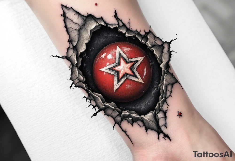A torn-skin effect showing a red ball beneath, embedded with the Slavia star. tattoo idea