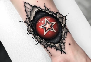 A torn-skin effect showing a red ball beneath, embedded with the Slavia star. tattoo idea