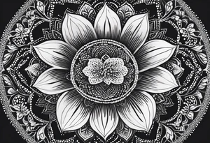 Generate a floral mandala tattoo with minimalist petals and gentle symmetry, focusing on balance and serenity tattoo idea