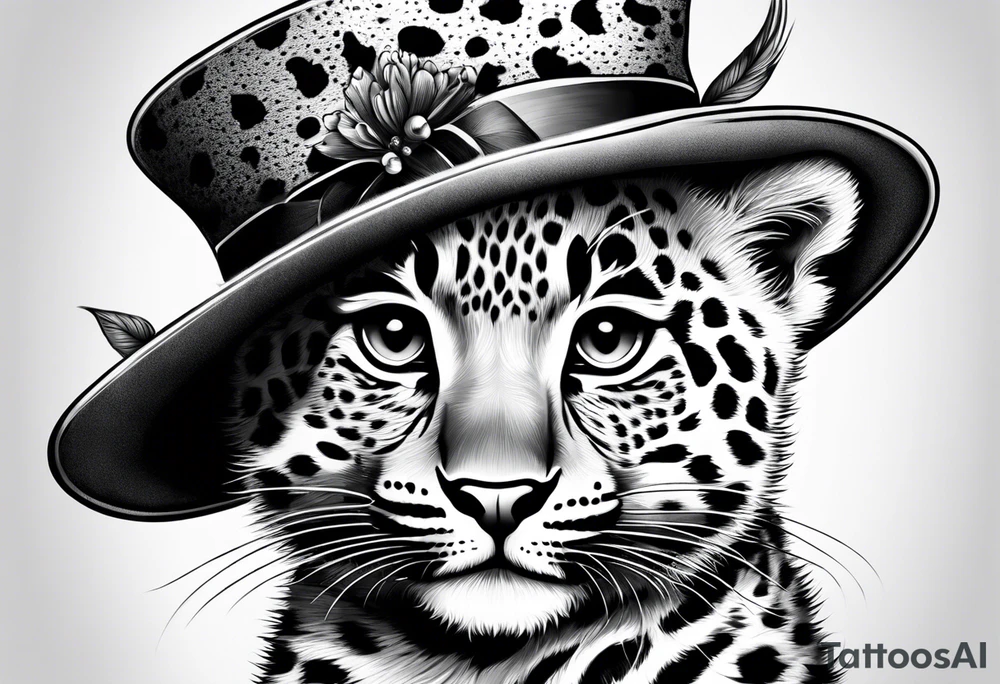 baby leopard with a hat tattoo idea