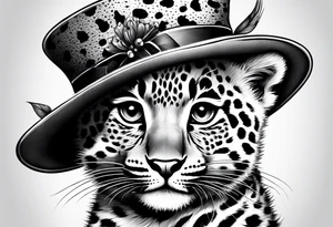 baby leopard with a hat tattoo idea