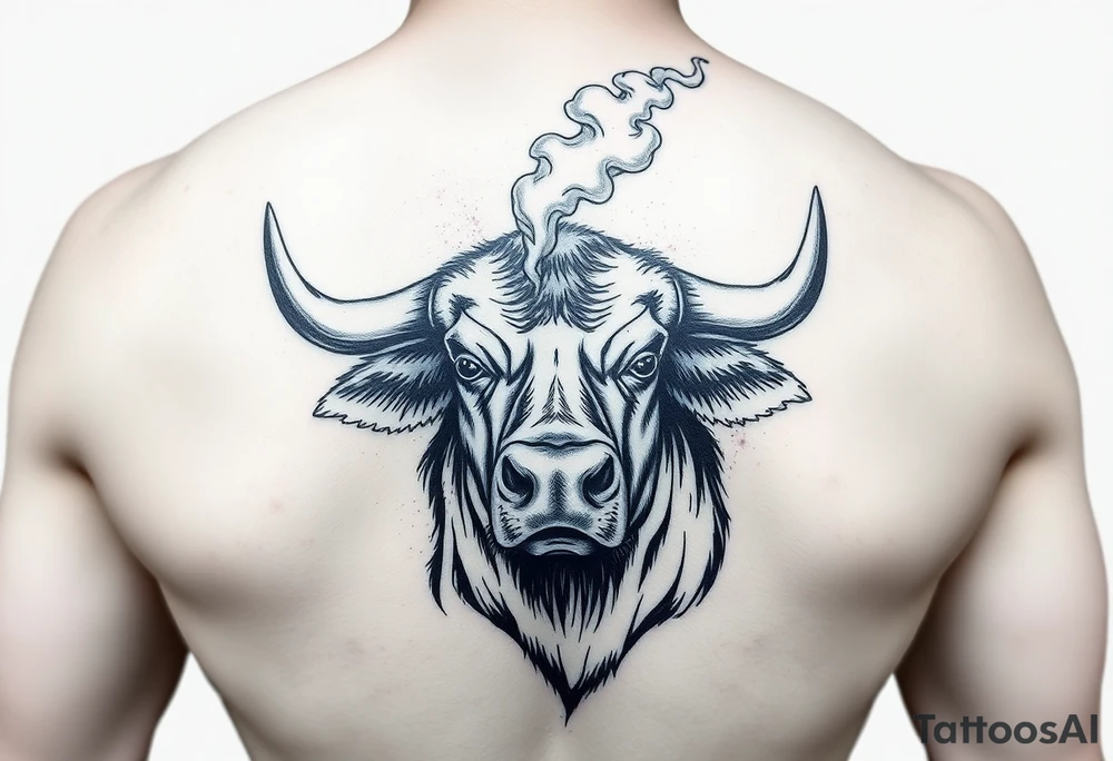 Bull blowing Natural Born Talent in smoke out of his nose tattoo idea
