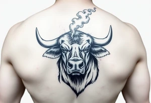 Bull blowing Natural Born Talent in smoke out of his nose tattoo idea