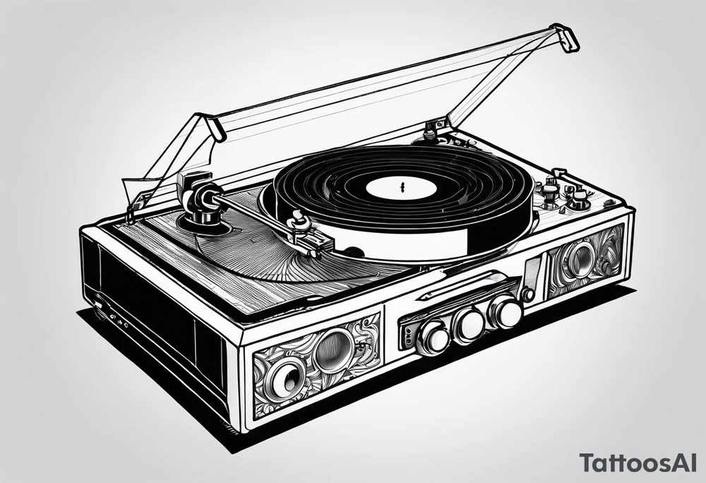 Recordplayer finline art minimalistic oneline throwup tattoo idea