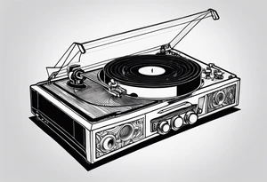 Recordplayer finline art minimalistic oneline throwup tattoo idea