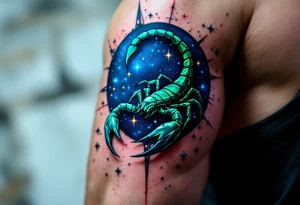 Midnight blue surrounds the sharp emerald curve of the Scorpius star constellation, like venom ready to sting. tattoo idea