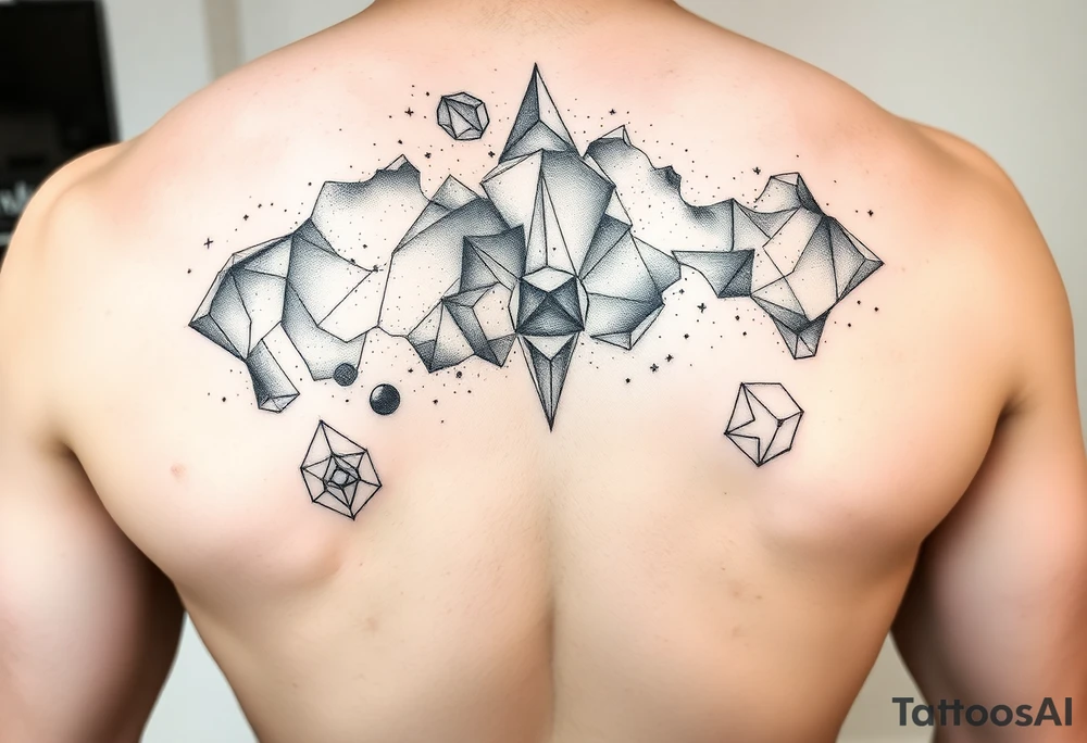 full milky way that covers the upper middle back and is geometric but also futuristic tattoo idea