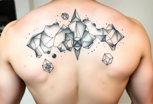 full milky way that covers the upper middle back and is geometric but also futuristic tattoo idea