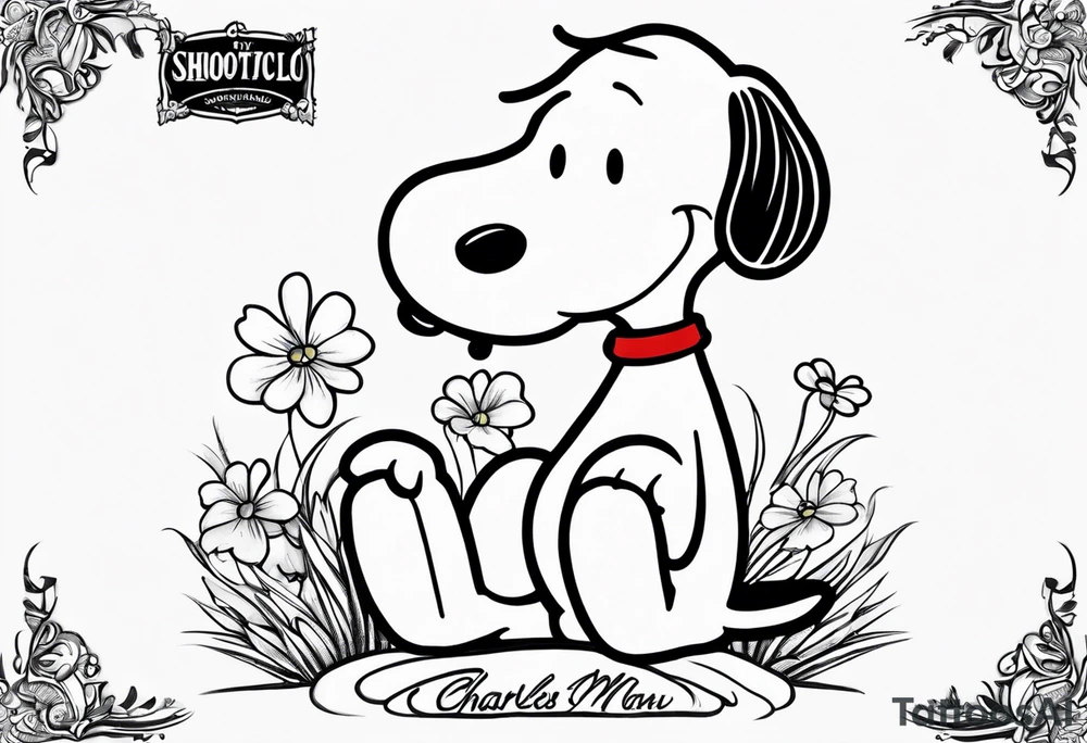 A postage stamp of snoopy and Woodstock tattoo idea