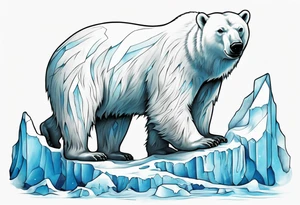 arm tattoo of polar bear and ice berg and relevant nature make colors primary black and white with a little blue tattoo idea