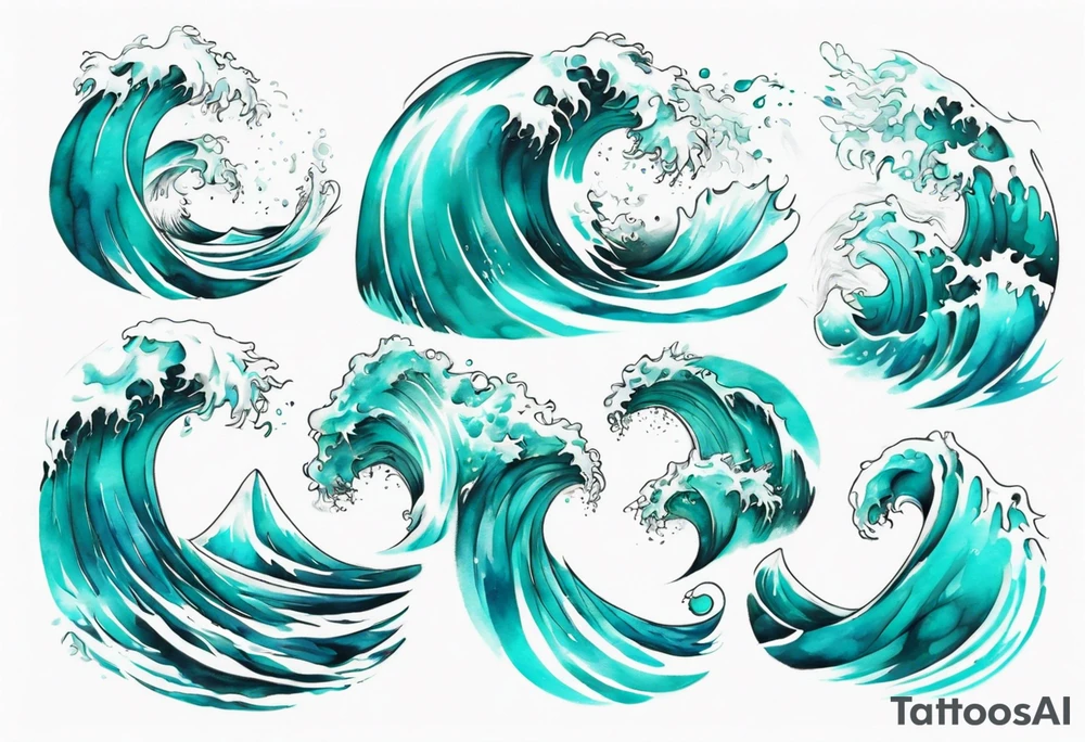a crashing wave that turns into a turquoise woman tattoo idea