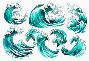 a crashing wave that turns into a turquoise woman tattoo idea