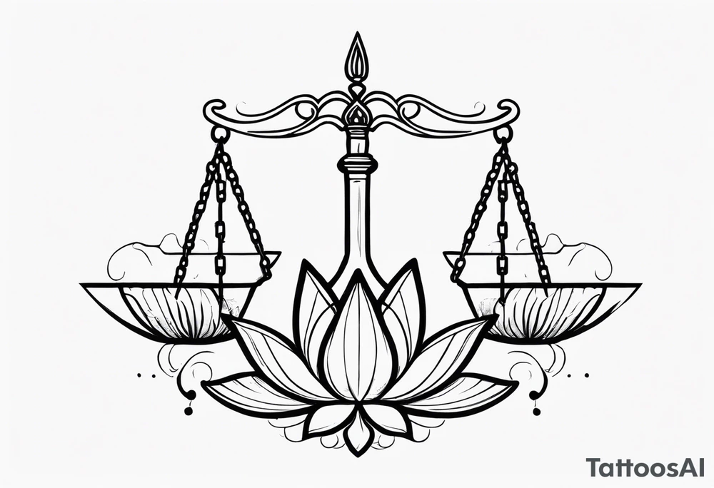 Treble key scale of justice and lotus flower tattoo idea