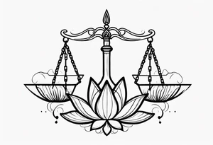 Treble key scale of justice and lotus flower tattoo idea