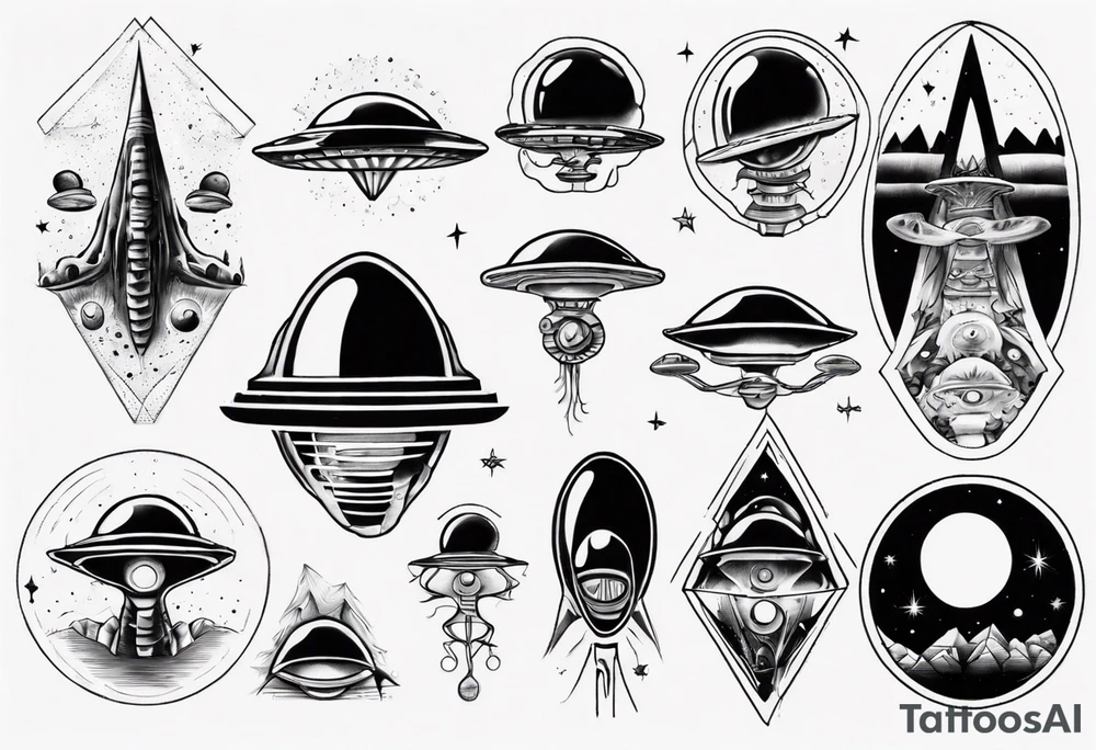 Trippy alien/ufo scene for a leg sleeve tattoo tattoo idea