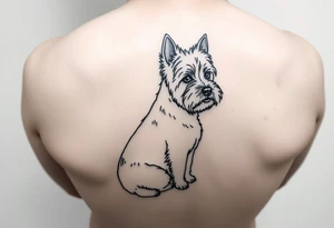 Foto de mi perro westie que se sienta con la pata trasera estirada. Mirando hacia el frente, inclinado hacia arriba, hacia un faro clásico tattoo idea