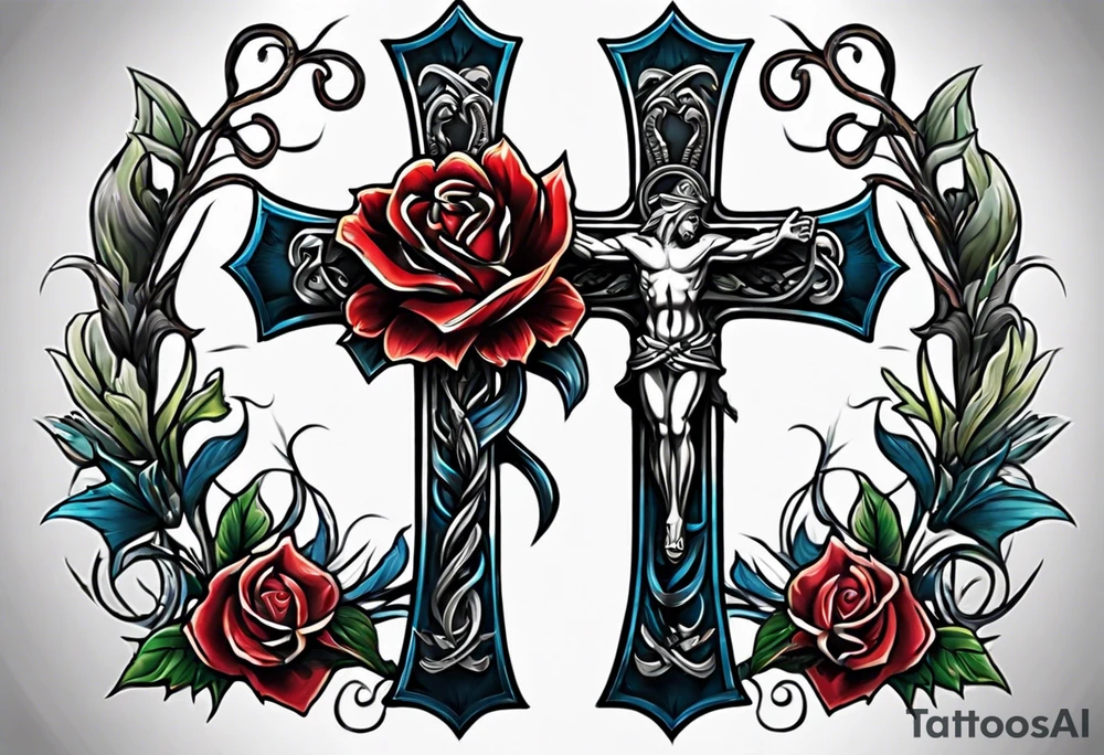A cross with a viper around tattoo idea