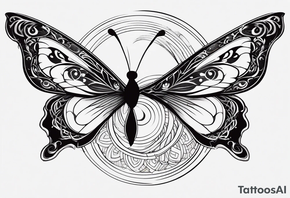 Delicate butterfly design with one wing embodying air and earth, the other wing symbolizing fire and water, with a soft yin-yang symbol subtly woven into the center for balance and harmony. tattoo idea