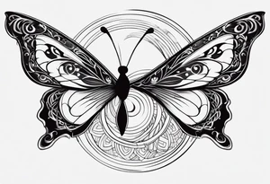 Delicate butterfly design with one wing embodying air and earth, the other wing symbolizing fire and water, with a soft yin-yang symbol subtly woven into the center for balance and harmony. tattoo idea