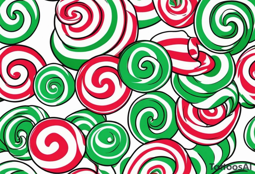 a peppermint candy with green swirls tattoo idea