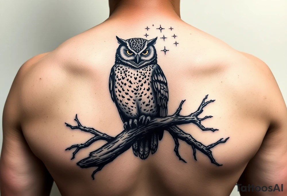wise owl perched on ancient oak branch under starlit sky tattoo idea wise owl perched on ancient oak branch under starlit sky tattoo idea