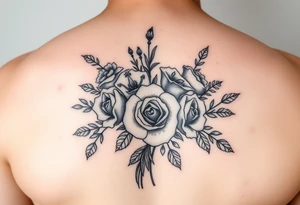 vintage bouquet of wild roses and meadow flowers with morning dew tattoo idea