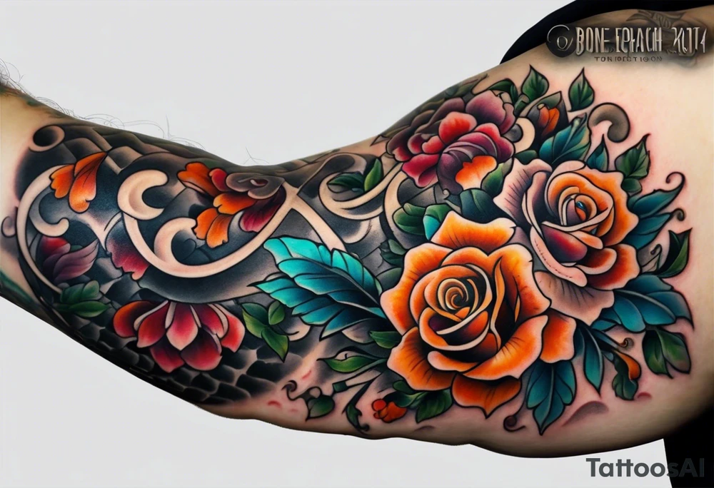 bone that fills entire arm from shoulder to fingers tattoo idea